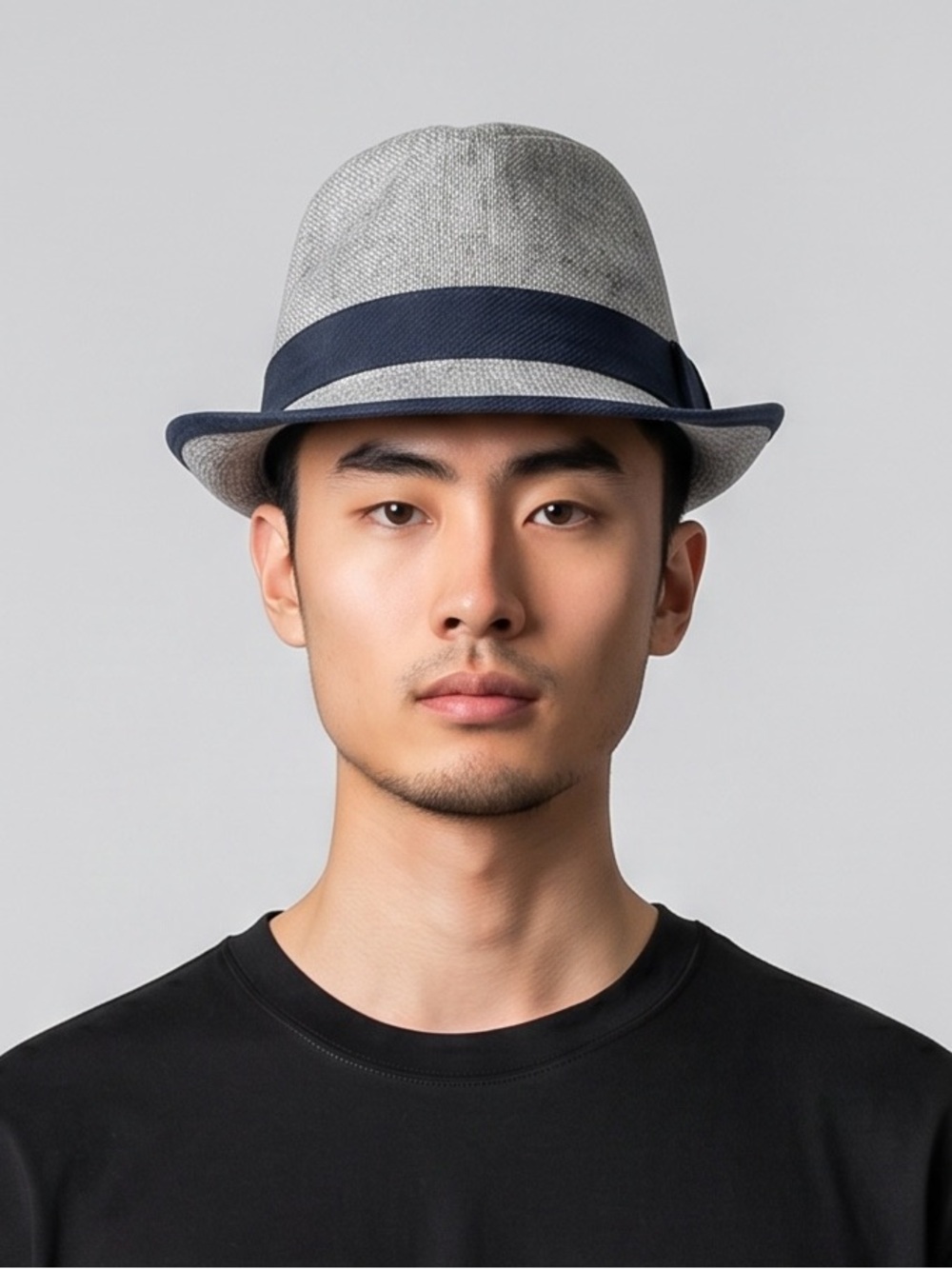D&Y Textured Hipster Grey Fedora with Navy Band. Streetwear. Boho. Chic